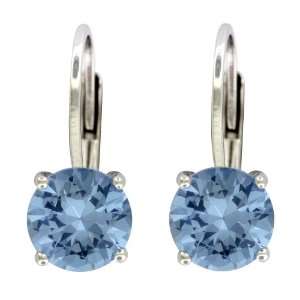   Silver 6 x 6mm Round London Blue Cubic Zirconia Lever Back Earrings