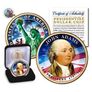 COLORIZED 2 SIDED 2007 JOHN ADAMS GOLD PRESIDENTIAL $1 