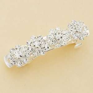 Hair Barrette Silver Floral Pattern Hair Barrette with Clear Crystal 