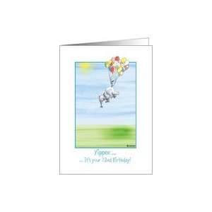  72nd Birthday, cute Elephant flying with balloons Card 