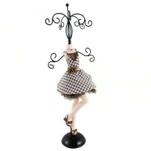   Retro Plaid Dress Jewelry Tree Stand Brown 15 Inches