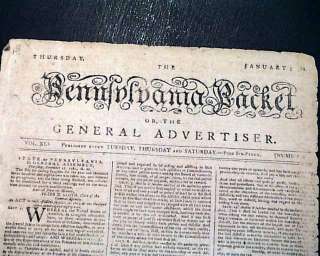 REVOLUTIONARY WAR Ending Events 1782 Phila. Newspaper  