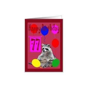  77th Birthday, Raccoon with balloons Card Toys & Games