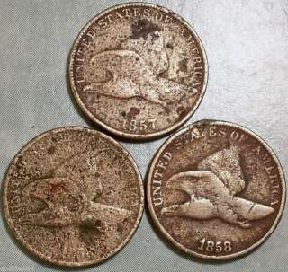 1857 1858 Flying Eagle Penny 3 Set GOOD PLUS Historic Cents Pre Civil 