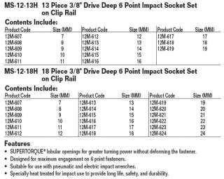 JH Williams 3/8 Dr MM Deep Impact Socket Set MS 12 18H  