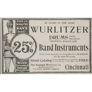  1904 ORIG. Ad Rudolph Wurlitzer Band Instruments Drums 