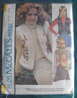 Vintage 70s Hippie Boho Vest Embroidery Pattern DIY  