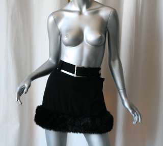YOHJI YAMAMOTO Black Belted Mini Skirt+Faux Fur Trim S  