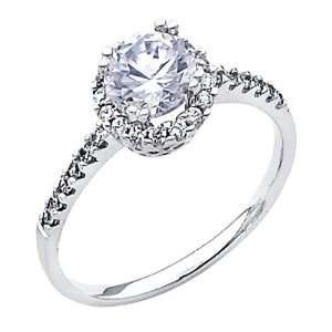 14K White Gold Round cut Solitaire with Side Stone CZ Cubic Zirconia 