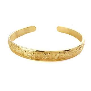 dragon&phoenix pattern oval shaped 18k yellow gold filled bracelet 