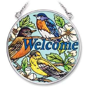  3.5 Round Song Birds Welcome Stained Glass Suncatcher by 