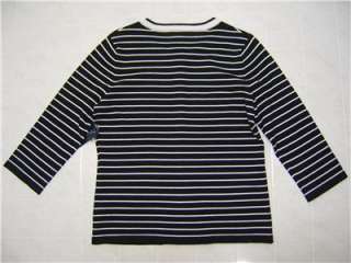 Jones New York Womens XL Cardigan Stripe Sweater Shir Black White 
