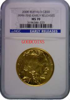 2008 $50 1 oz American Gold Buffalo NGC MS70 Early Releases  