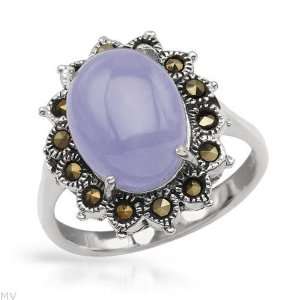  Sterling Silver 3.25 CTW Chalcedony and Marcasite Ladies 