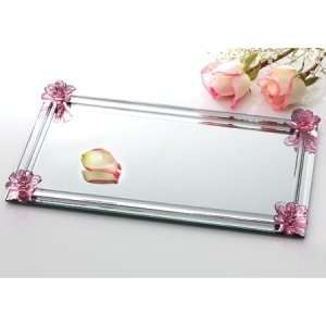  9X14 OPEN PINK ROSE MIRROR TRAY