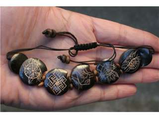   Vintage Tibetan Carved 8 Auspicious Symbol Yak Bone 5 Slip Bracelet
