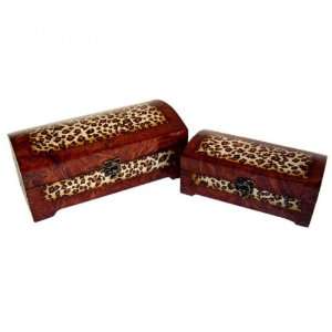  Set of 2 Leopard Print Wooden Boxes (Brown Tones) (See 