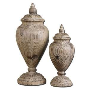   , Finials, S/2 Carved Solid Wood In Tural Tones