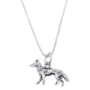   Silver Three Dimensional Small German Shepherd Dog Necklace Jewelry