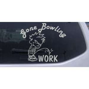 Silver 6in X 7.1in    Gone Bowling Pee On Work Decal Sports Car Window 