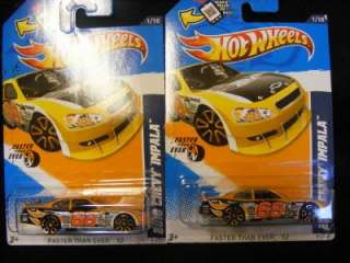 2012 Hot Wheels #91 2010 Chevy Impala Stock Car lot of 2 Yellow  