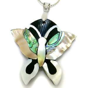 Mother Of Pearl, Onyx, Abalone Shell Inlay Mosaic Butterfly Sterling 