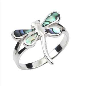 Abalone Paua Shell & 925 Sterling Silver Dragonfly Ring