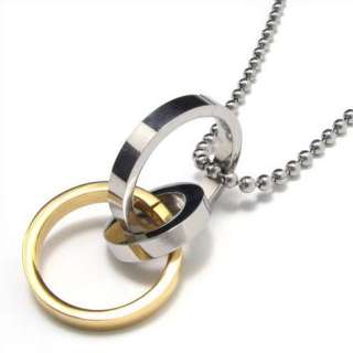Men Women Stainless Steel Three Rings Pendant Necklace  