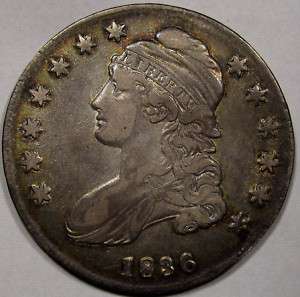 1836 Capped Bust Half Dollar, AU. SOLID ORIGINAL NICE TONE FOLDOVER 