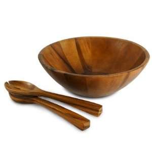 Acacia Wood Colonial Bowl with Servers (Natural) (5H x 15W x 15D)