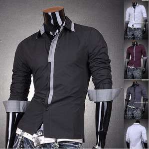 3mu Mens Designer Dress Shirts Casual Slim Tie Stylish 4 Colors XS S M 