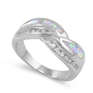   Opal   White Opal, Clear CZ   Ring Face Height 9mm, Size 7 Jewelry
