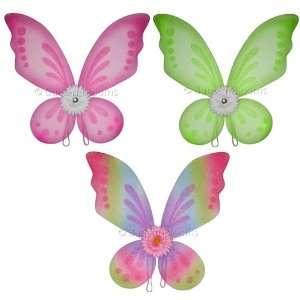Gerbera Flower Nylon Butterfly Wings 3 piece Set (Dark Pink, Green and 