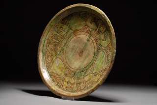 Islamic Sgraffito green glazed pottery plate / dish  