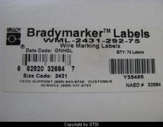 Brady Wire Marking Labels WML 2431 292 75 ~STSI 662820326847  