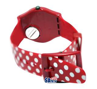 Swatch GR154K Berry Dots Red Dial Plastic Strap Watch Unisex NEW 