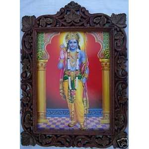  Lord Ram Giving Blessing, Pic in Wood Craft Frame 