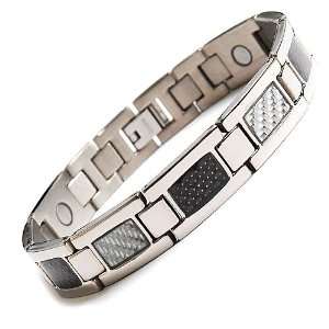 Brand New Mens Titanium Magnetic Bracelet With Black & Silver Carbon 