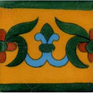  Mexican Talavera Tile Mustard Green Border Design 2310 4x4 
