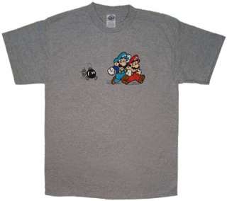 Mario and Luigi Chased By Bomb     Nintendo T shirt  