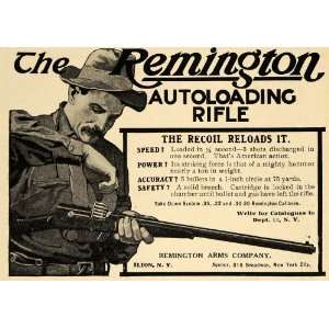 1907 Ad Remington Arms Rifle Autoloading Gun Hunting   Original Print 