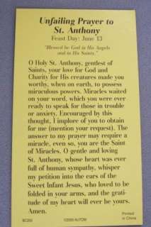 Holy Card & Medal ~ St. Saint ANTHONY Unfailing Prayer  