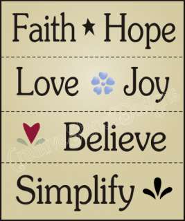 New Stencil #W42 ~ LOT of (4) Stencils, Faith Hope Love Joy Believe 