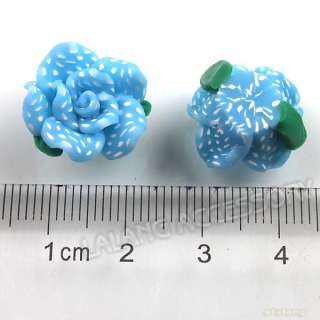 35x 110462+ Sky Blue Rose Flower Dots Charm Flatback Polymer Clay 