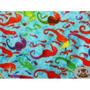  Fleece Printed SEA HORSES Fabric sold by the yard 