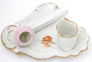 Pretty Porcelain Match Holder on Tray with Porcelain Pipe  