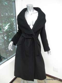 Jil Sander Black Long Sleeve Knit Thick Collar Long Coat 36  