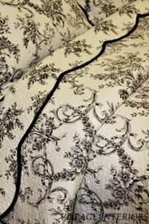 FLORAL TOILE DE JOUY BLACK & WHITE FRENCH COUNTRY QUEEN QUILT SET 100% 