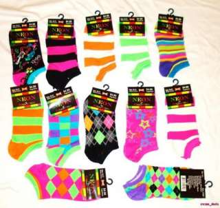Womens Ladies No Show Neon Ankle Socks Lot Of 12 Size 9 11 NEW 