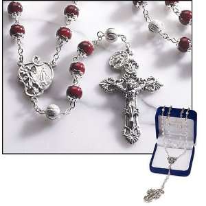 23 Long Paola Carola Catholic Ruby 8mm Marble Rosary Featuring 6mm 